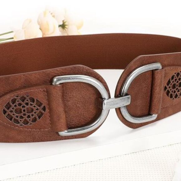 Vintage Women Stretchy Wide Belt Chunky Buckle Elastic Wide Waist Belts - Picture 4 of 5